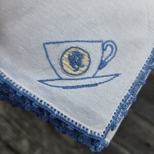 Elegant Blue and White Embroidered Table Linen